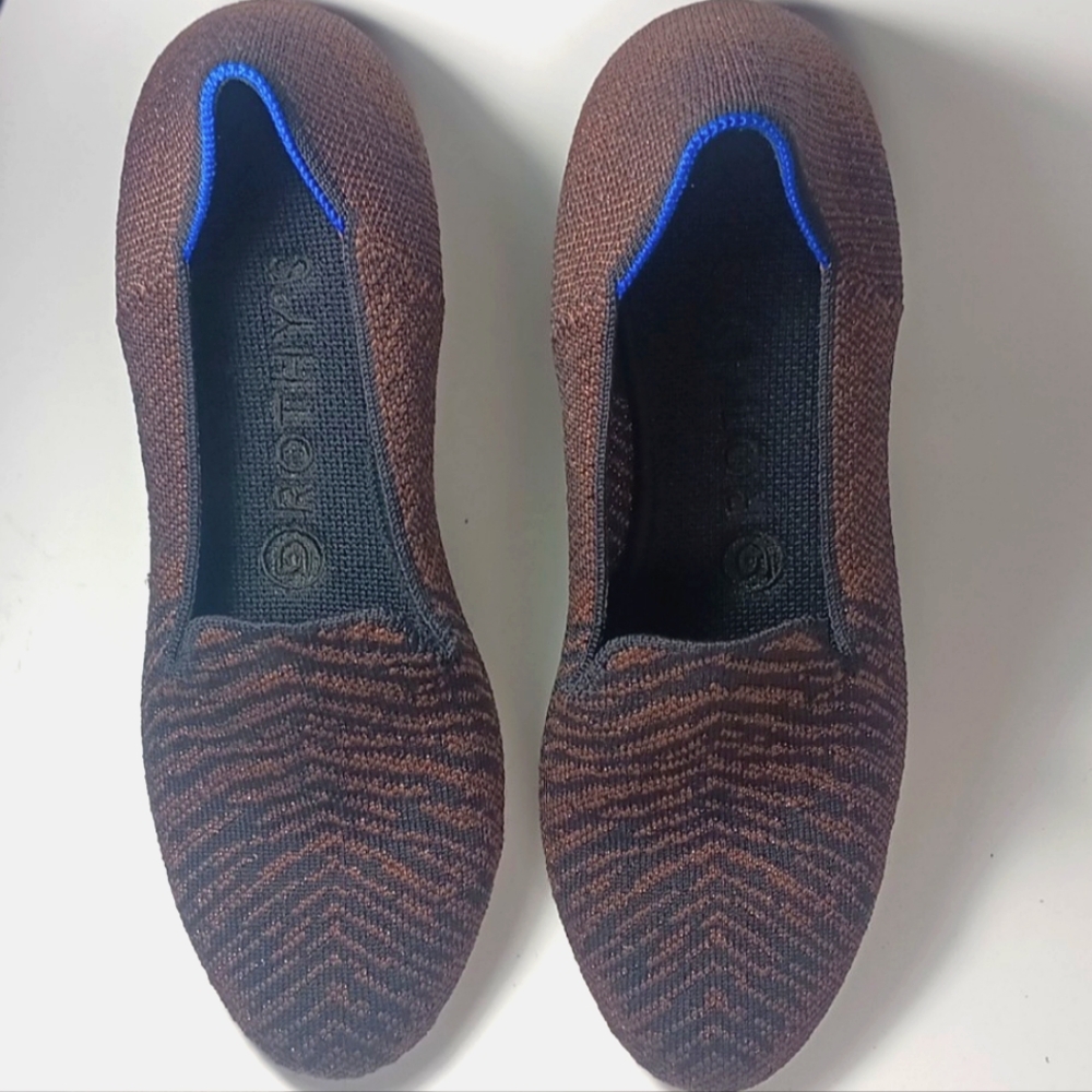 Rothy's Stylish Women's Slip-On Black and Brown Zebra Print Flats Shoes
